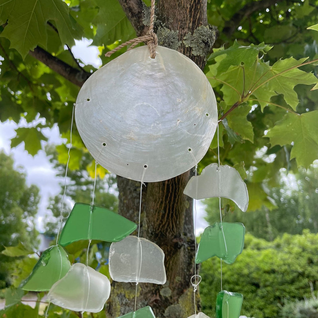 Recycled Glass Drop Wind Chime - Green & White – view 5