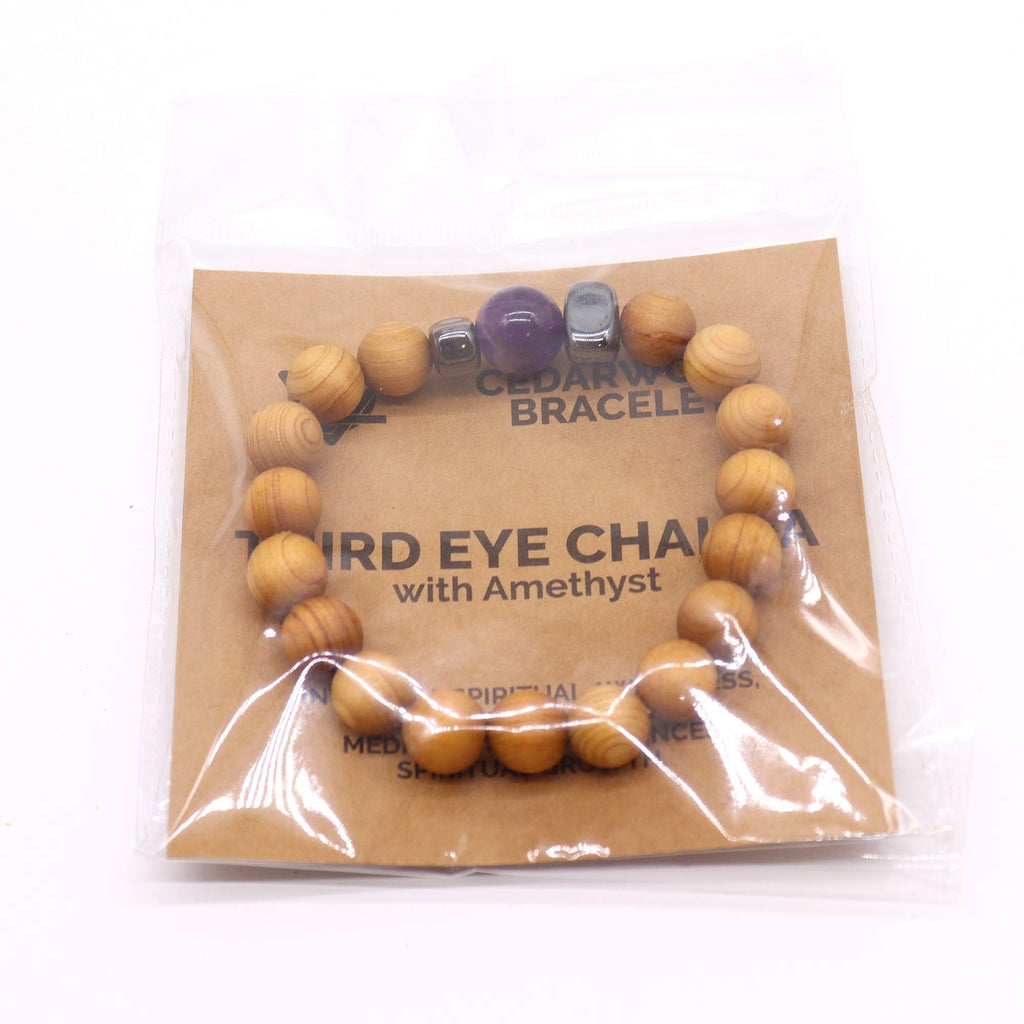 Cedarwood Third Eye Chakra Bangle with Amethyst – view 2