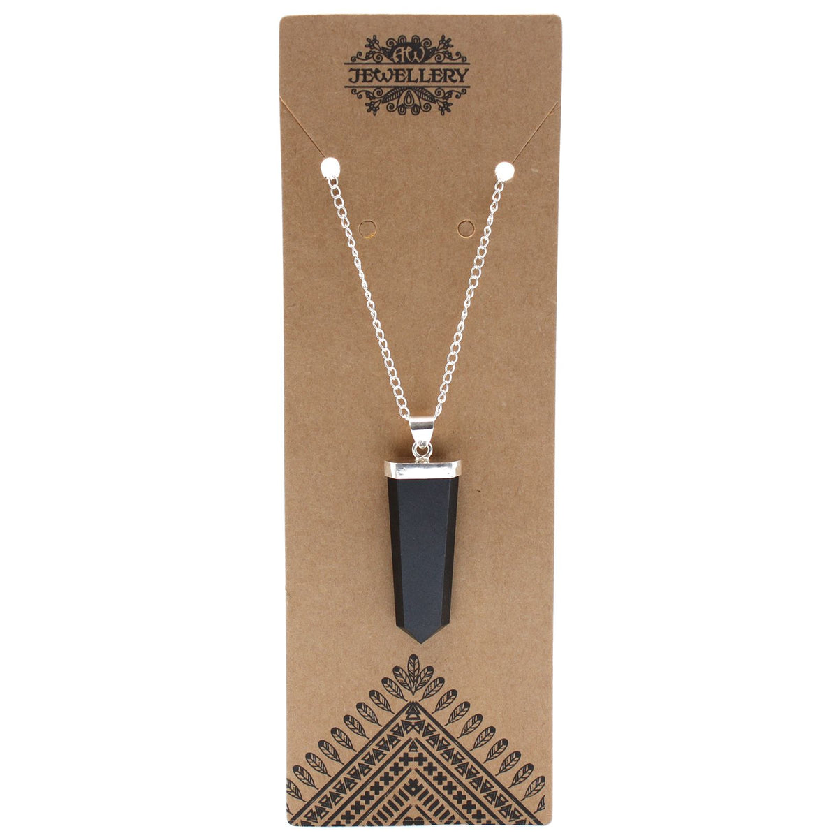 Black Agate Flat Pencil Pendant Necklace