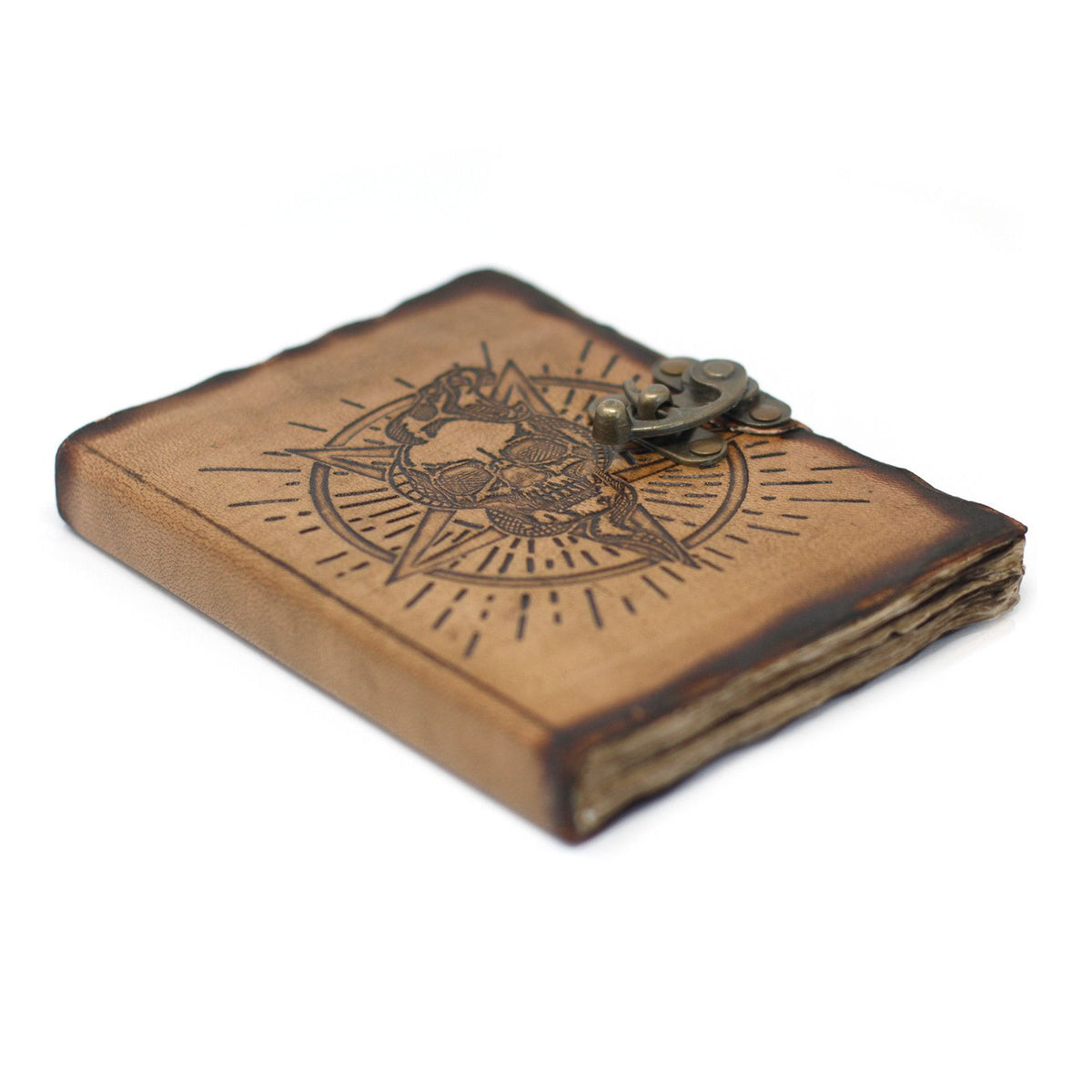 Leather Pentagon & Skull Notebook, Burnt Edge – 13x17.5 cm – view 2