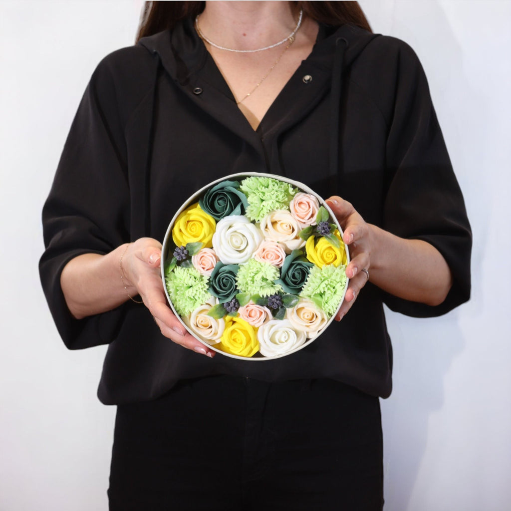 Round Soap Flower Gift Box - Spring Yellow & Green – view 2