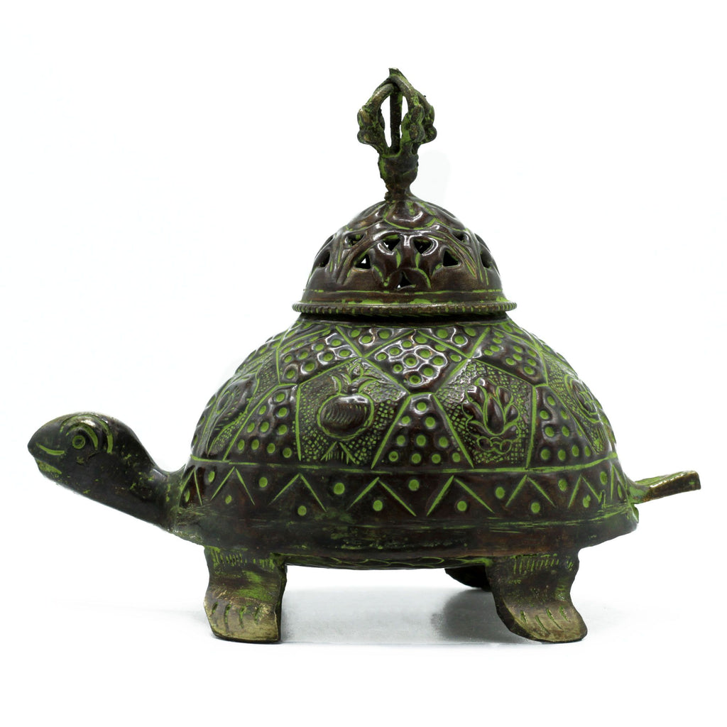 Brass Verdigris Tibetan Turtle Incense Holder - Large – view 3