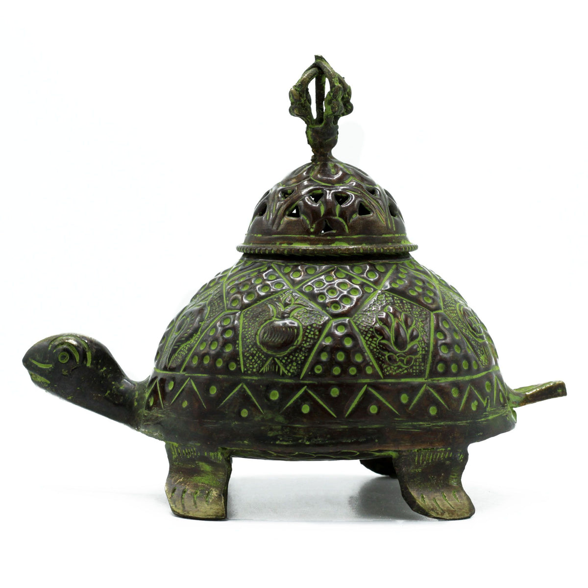 Brass Verdigris Tibetan Turtle Incense Holder - Large – view 3