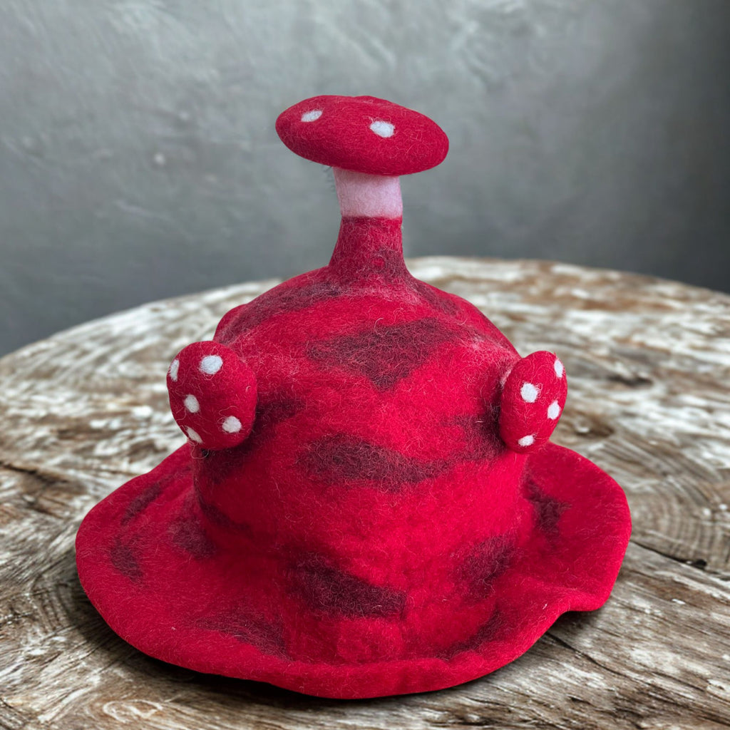 Felted Wool Mushroom Hat - Rush To The Head Red – view 3