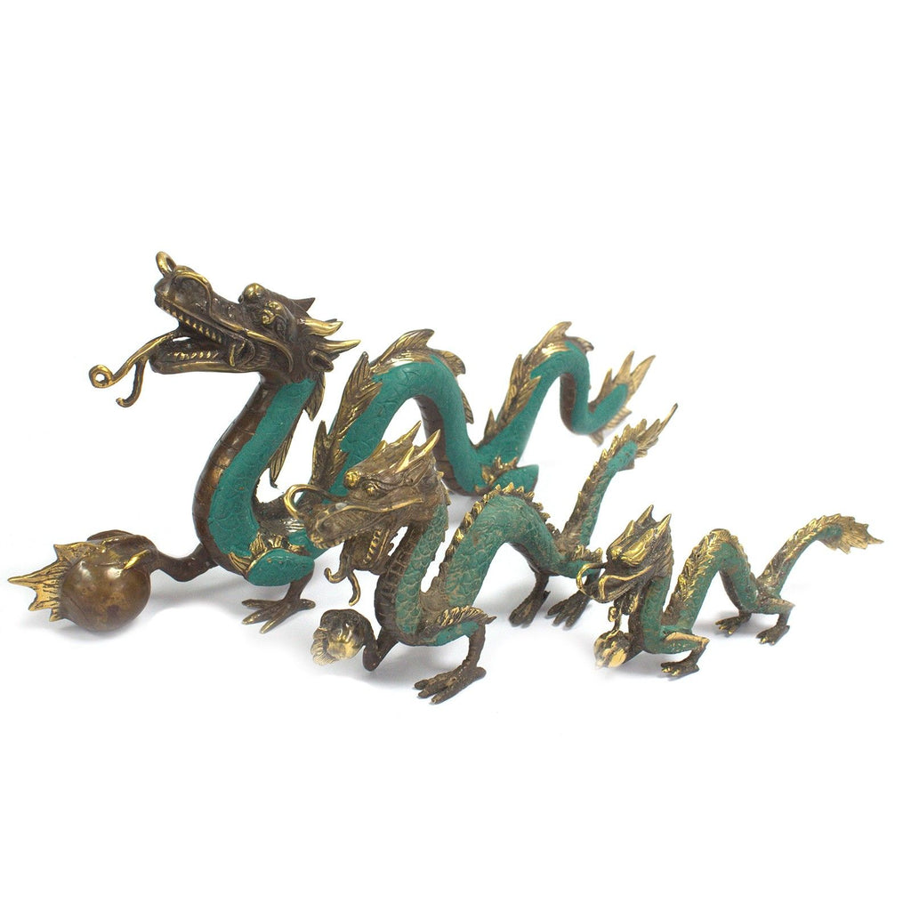 Brass Dragon with Pearl Statue – 20 cm – view 3