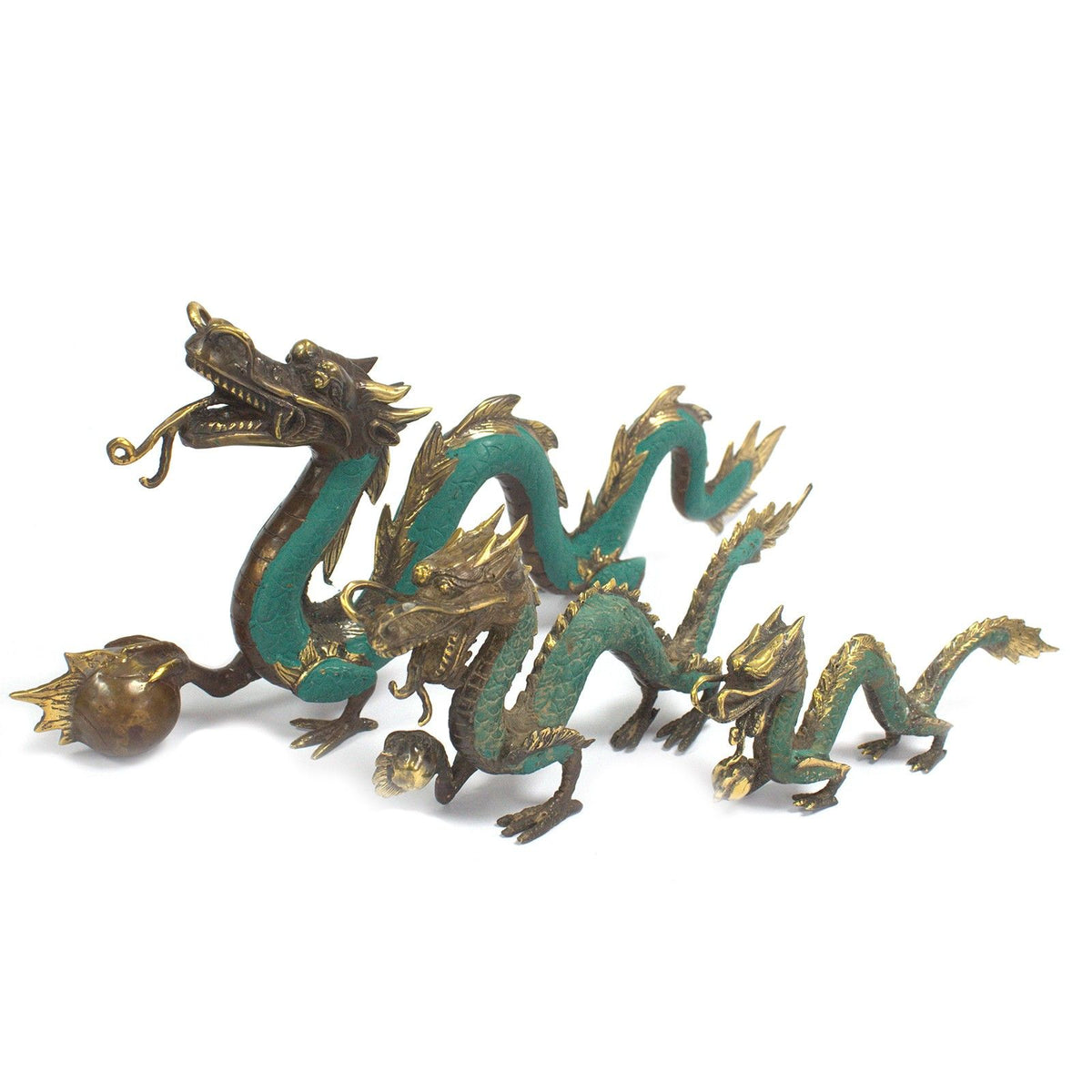 Brass Dragon with Pearl Statue – 20 cm – view 3