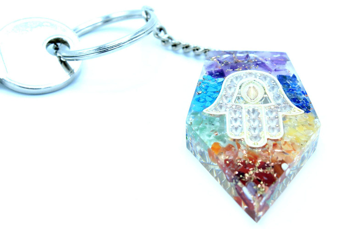 Orgonite Power Keyring - Gemstone Chakra Hamsa – view 2
