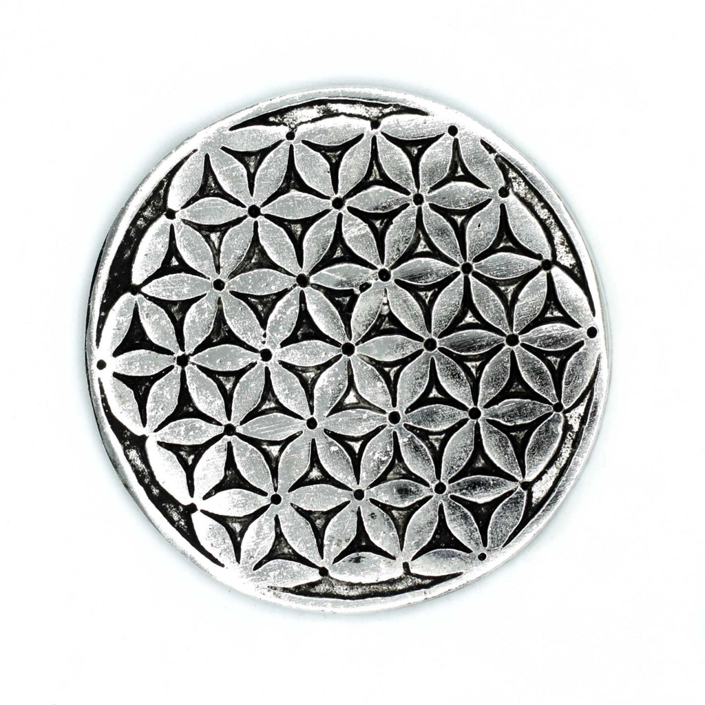 Polished Aluminium Flower of Life Incense Holder 11cm – view 2