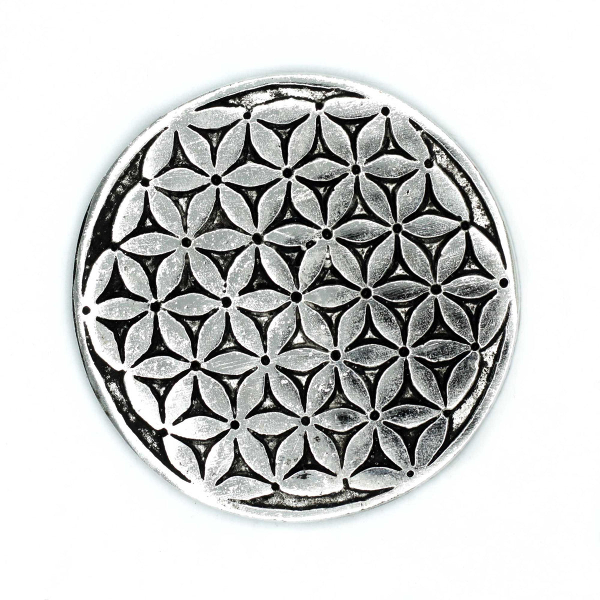 Polished Aluminium Flower of Life Incense Holder 11cm – view 2