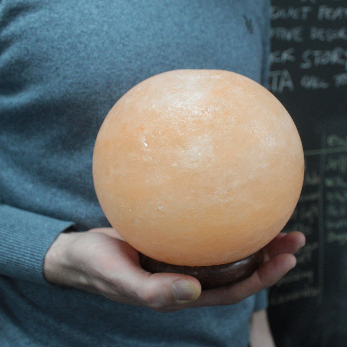 Himalayan Salt Lamp Ball on Large Wooden Base – view 3