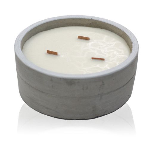 Large Concrete Wooden Wick Candle - Crushed Vanilla & Orange