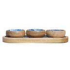 Mango Wood Tray with 3 Bowls - Blue Stripes – view 2
