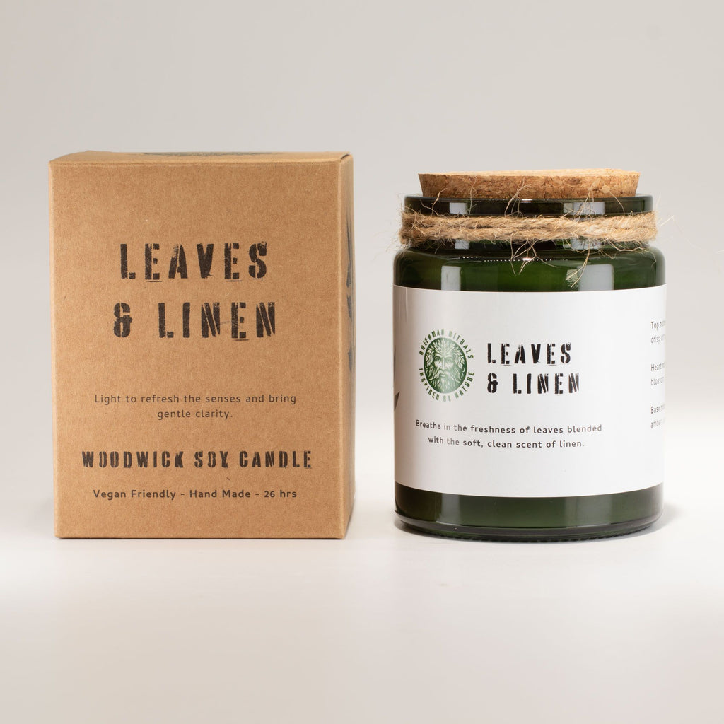 Greenman Woodwick Soy Candle - Leaves and Linen