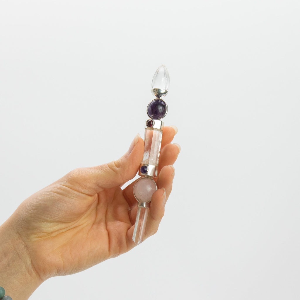 Axis of Grace Wand - Amethyst & Rose Quartz Spheres - 12cm – view 2