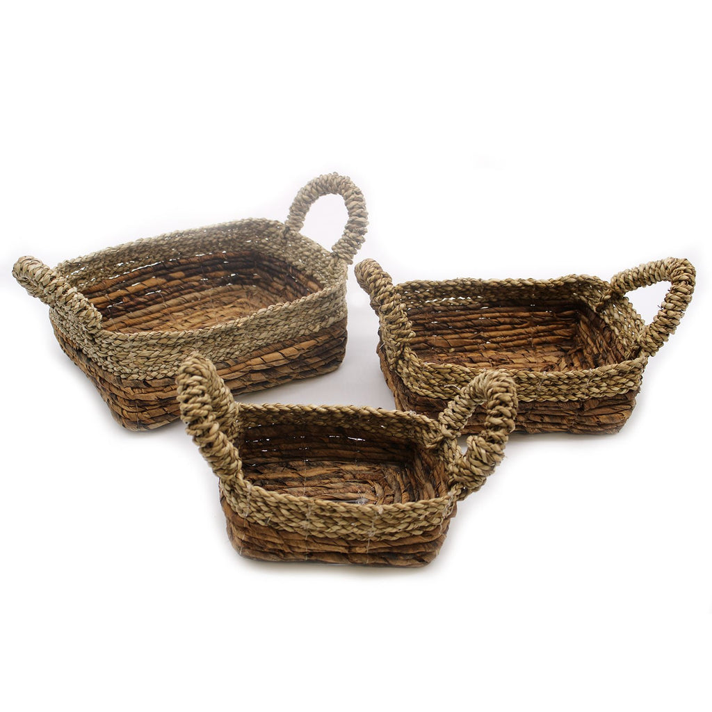 Banana Leaf & Seagrass Square Baskets, Set of 3 – view 5