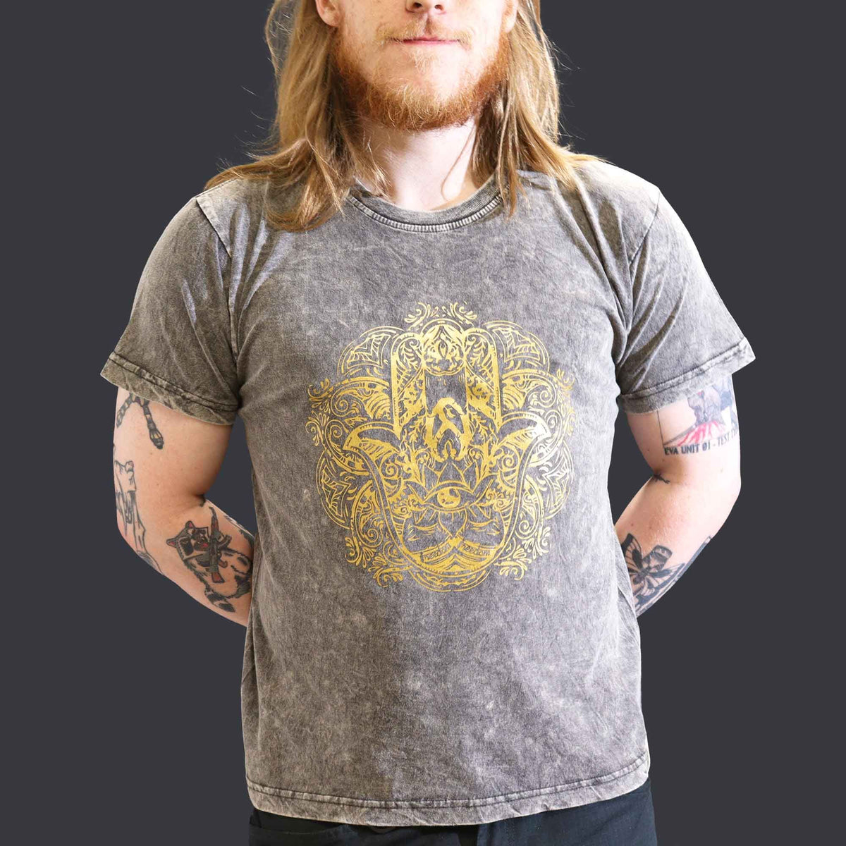 Nomad Sari Stonewashed T-Shirt - Hamsa - Dark Grey - Large – view 2