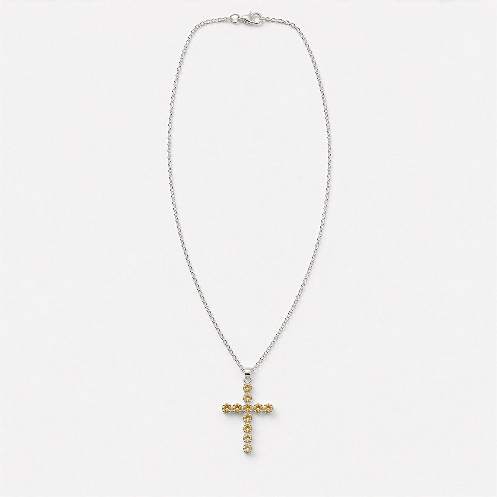 Citrine Crucifix Pendant - Silver Plated 45cm Chain – view 5