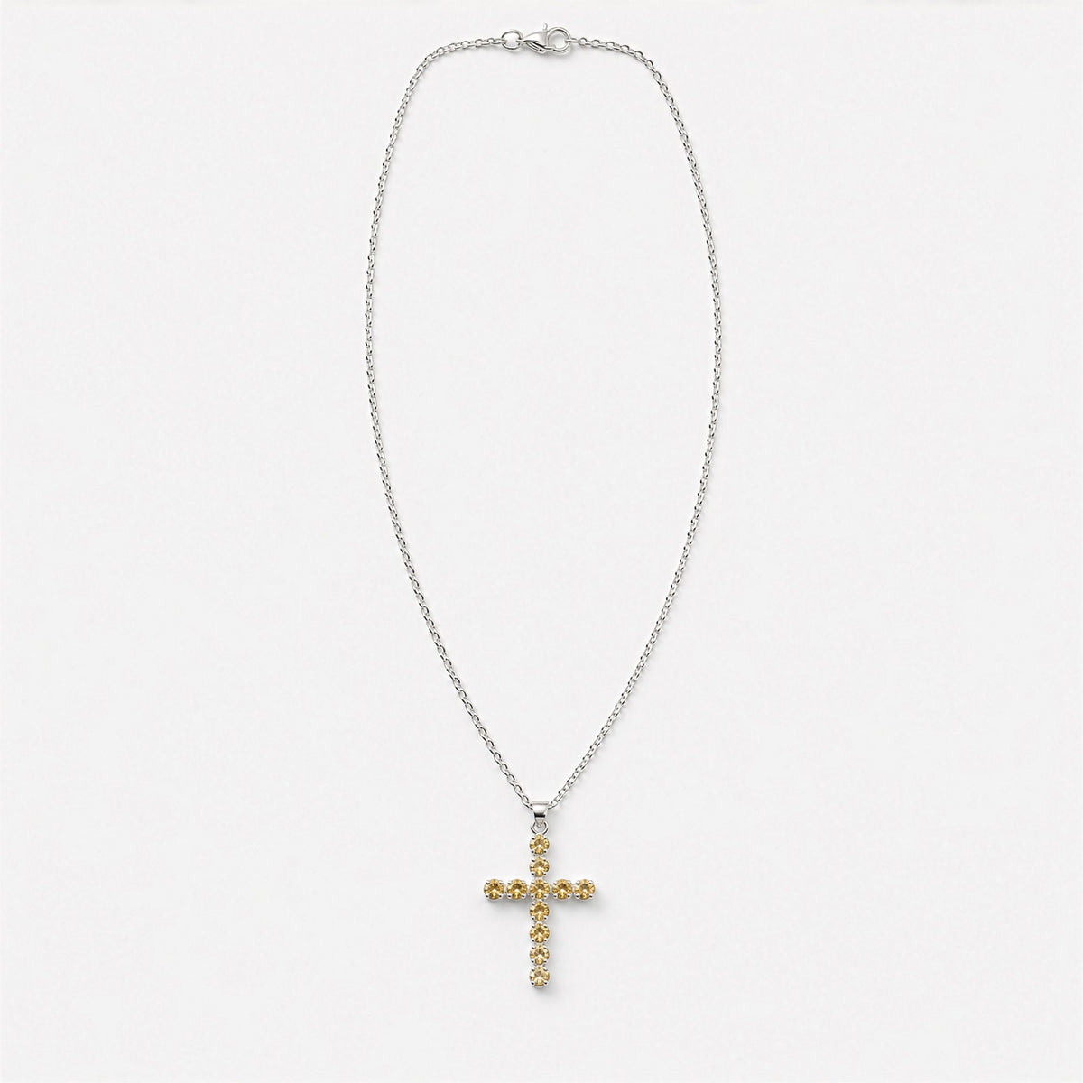 Citrine Crucifix Pendant - Silver Plated 45cm Chain – view 5