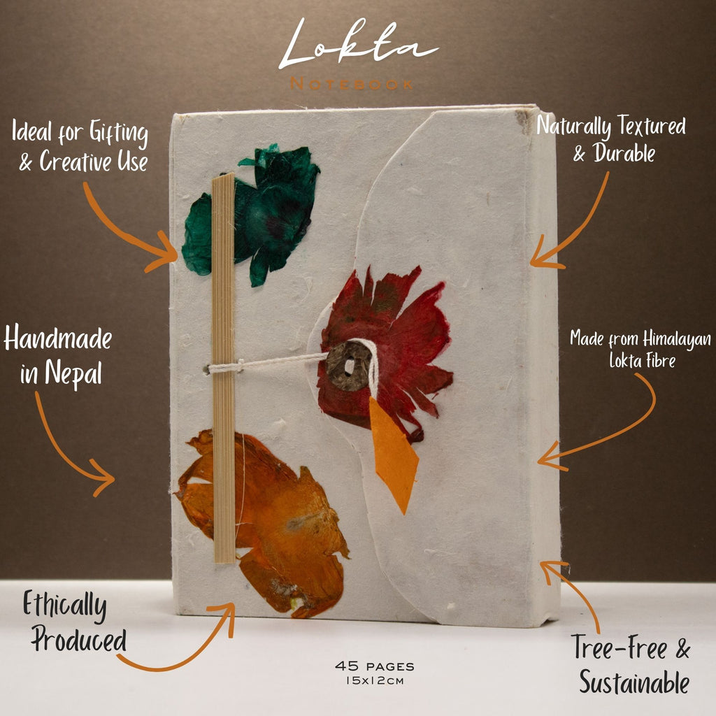 Lokta Pressed Floral Notebook – Medium, Button Lock – view 2