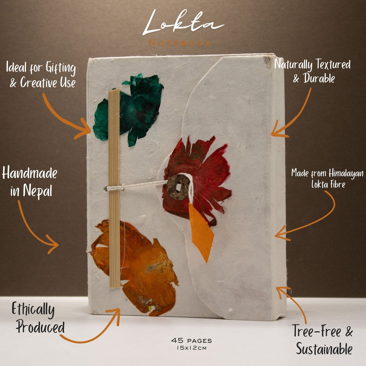 Lokta Pressed Floral Notebook – Medium, Button Lock – view 2