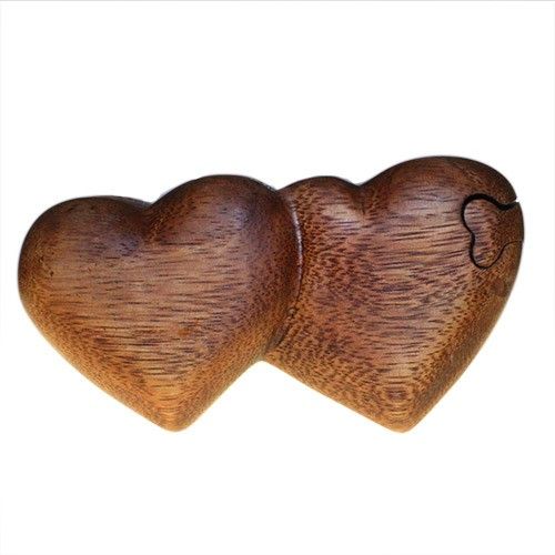 Twin Hearts Wooden Puzzle Box with Hidden Compartment