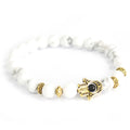 White Howlite Bracelet with Gold Hamsa Charm
