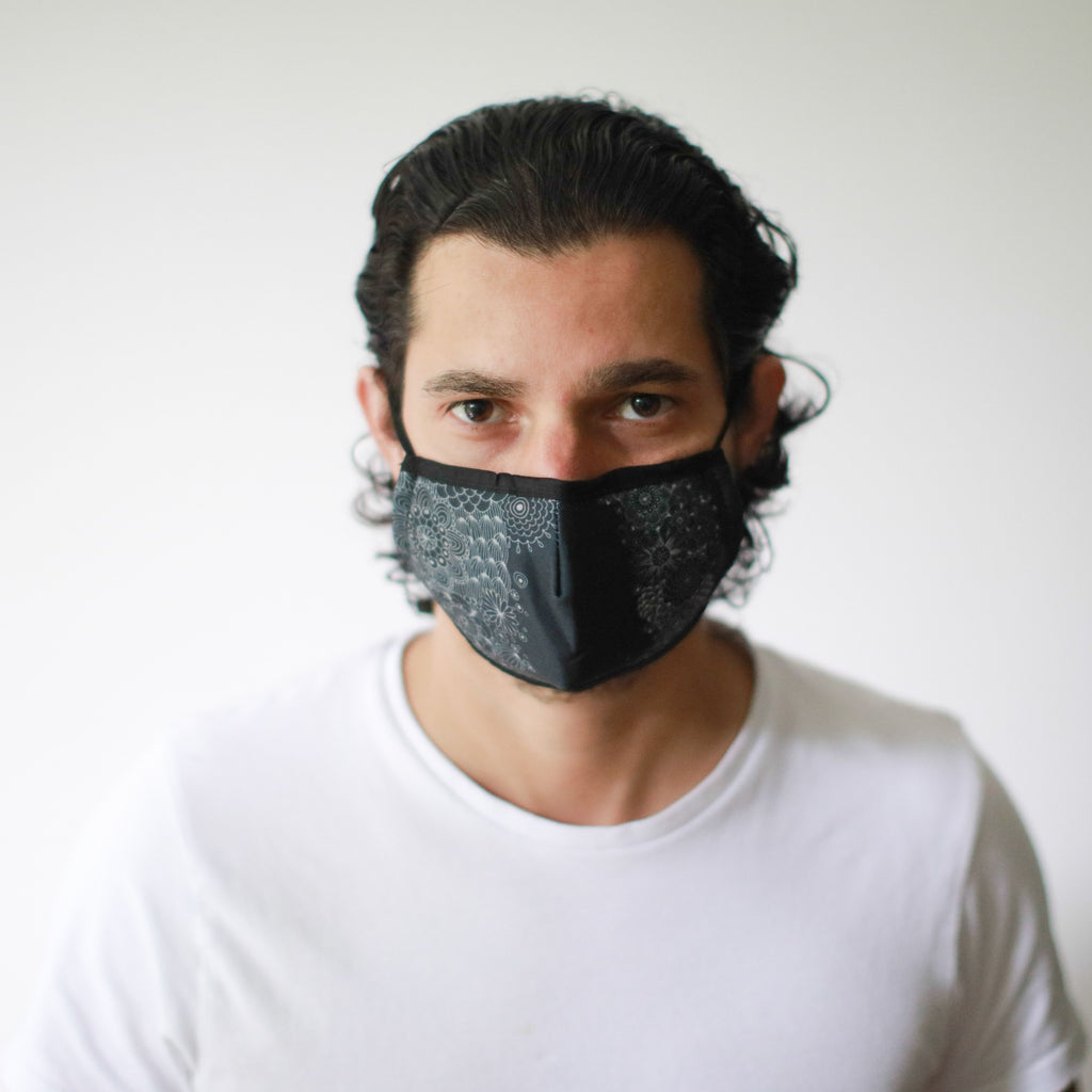 Reusable Fabric Face Covering for Adults, Black Elegance
