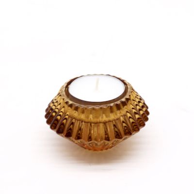 Set of 2 Flower Flip Candle Holders - Antique Amber
