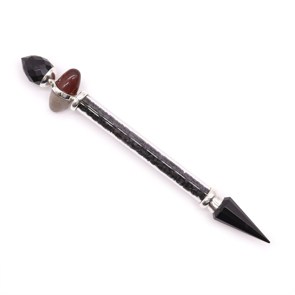 Black Tourmaline & Agate Shiva Lingam Wand - Protection