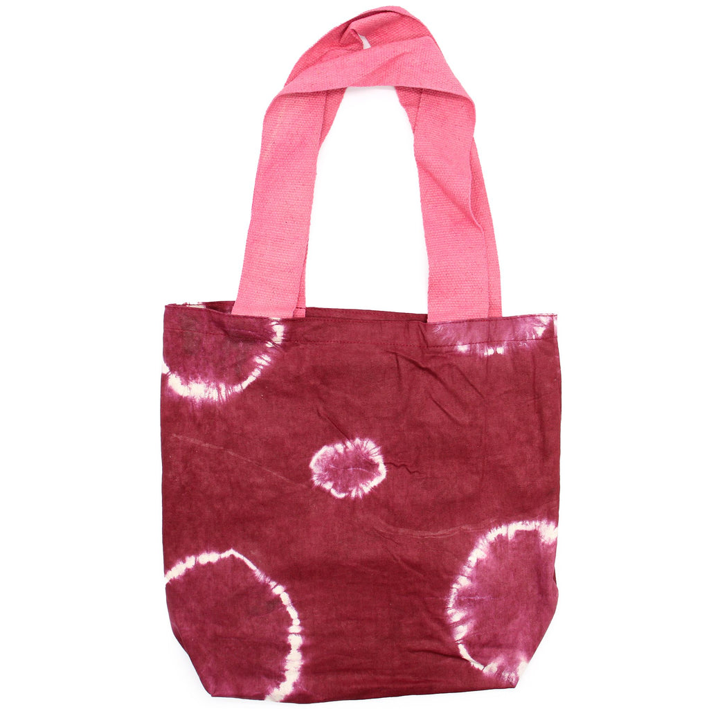 Tie-Dye Cotton Bag - Maroon Rings with Pink Handle - 38x42cm