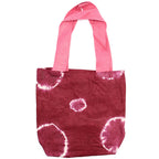 Tie-Dye Cotton Bag - Maroon Rings with Pink Handle - 38x42cm