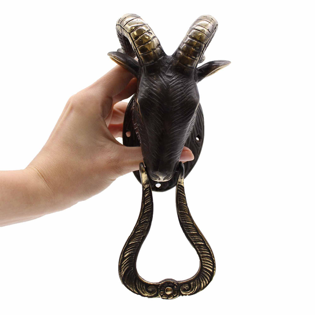 Brass Goat Head Door Knocker – Large – view 2