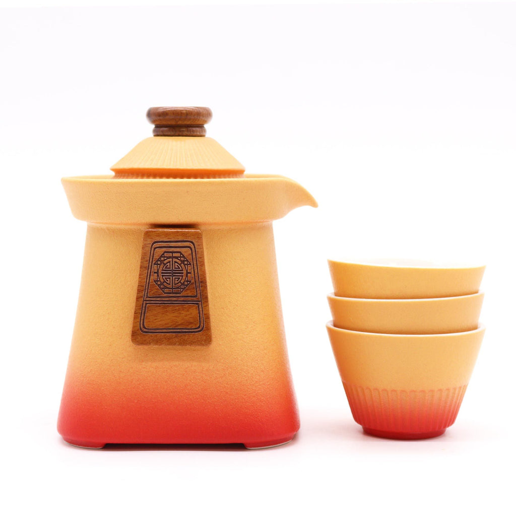 Temple Teapot Set with Three Cups - Orange Earth – view 2