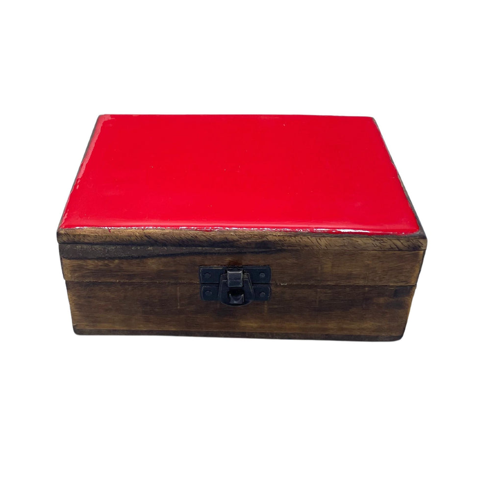Medium Ceramic Glazed Wood Box - 15x10x6cm - Red – view 2