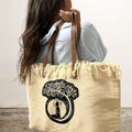Natural Cotton Tote Bag with Leather Handle - Buddha