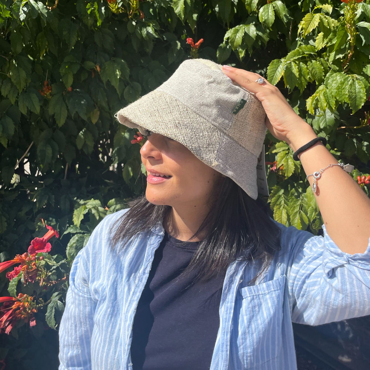 Patched Hemp and Cotton Boho Festival Hat - Natural – view 5