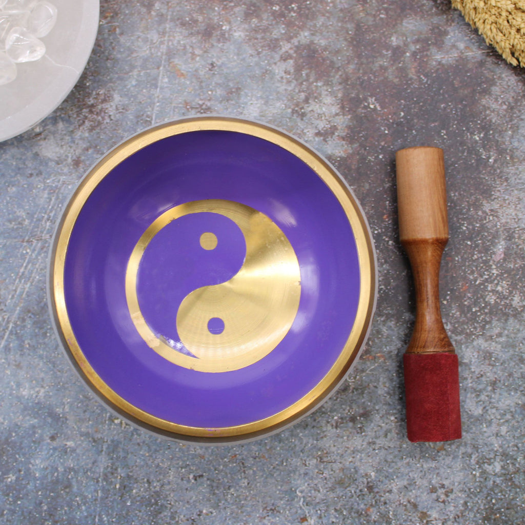 Large Yin and Yang Singing Bowl Set - White/Purple (14cm) – view 6