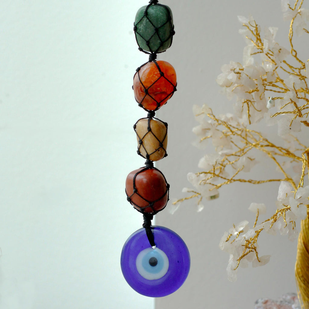 Seven Chakra Hanging Pendant with Evil Eye Charm – view 3