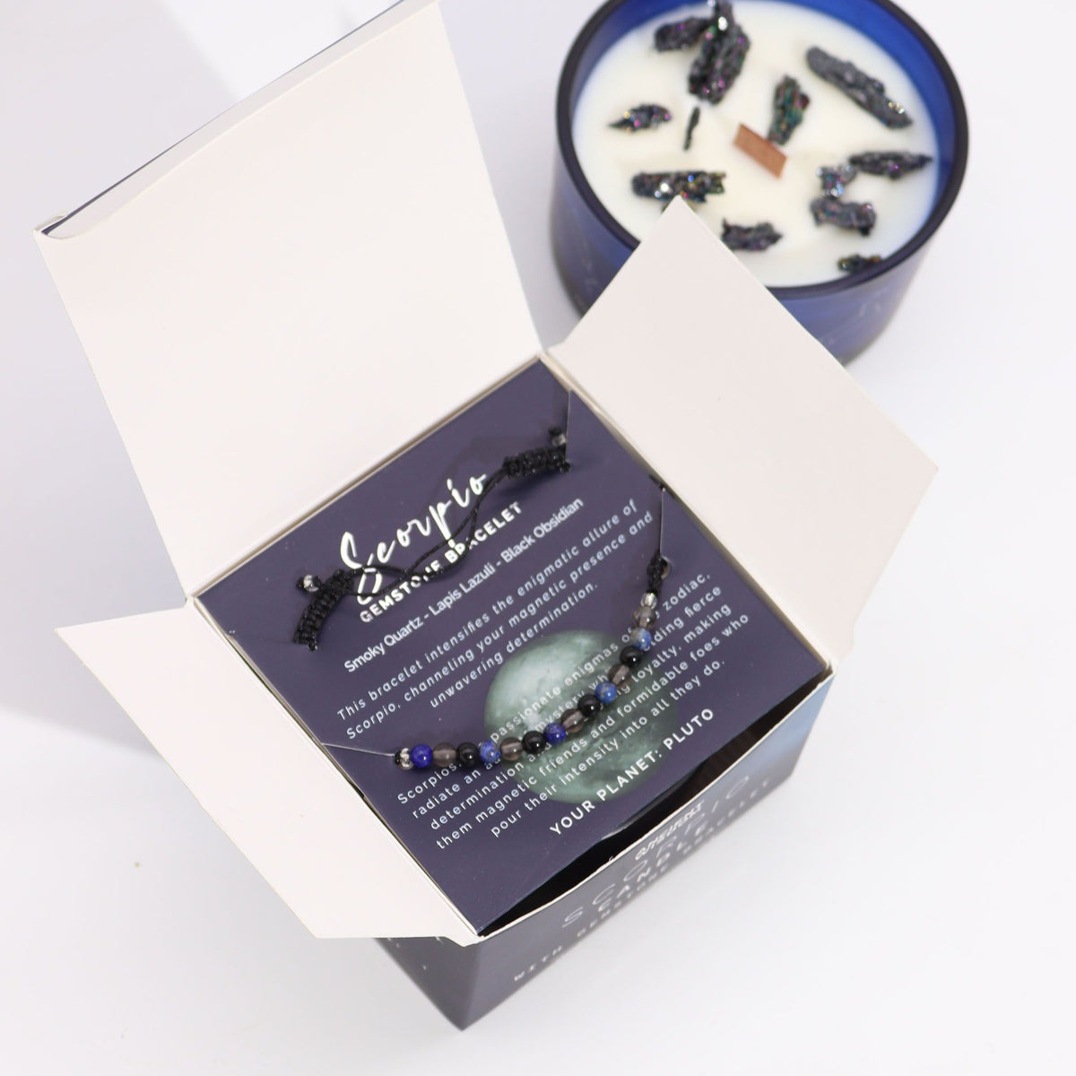 Scorpio Zodiac Crystal Candle with Gemstone Bracelet – view 6