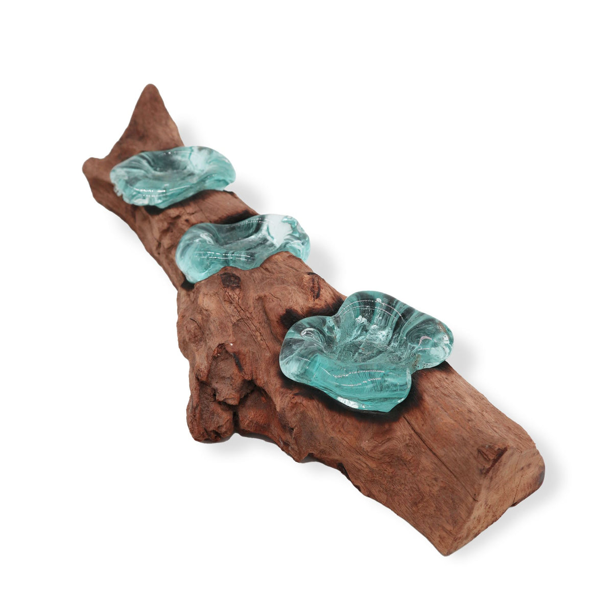 Molten Glass Flat Triple Candle Holder on Wood – view 2