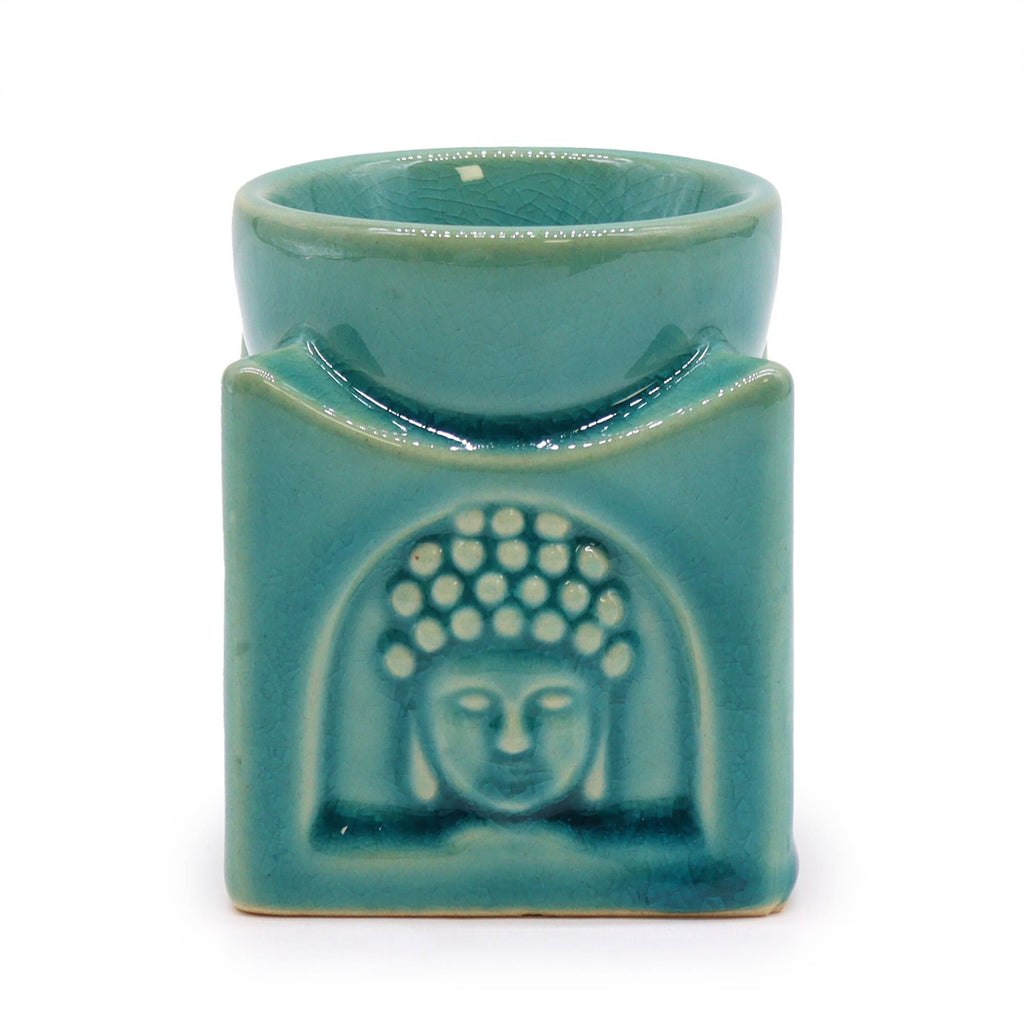Square Buddha Ceramic Oil Burner - Soft Turquoise