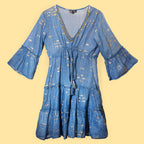 Nomad Sari Sea Blue Dress with Gold Fish Print (M/L) – view 5