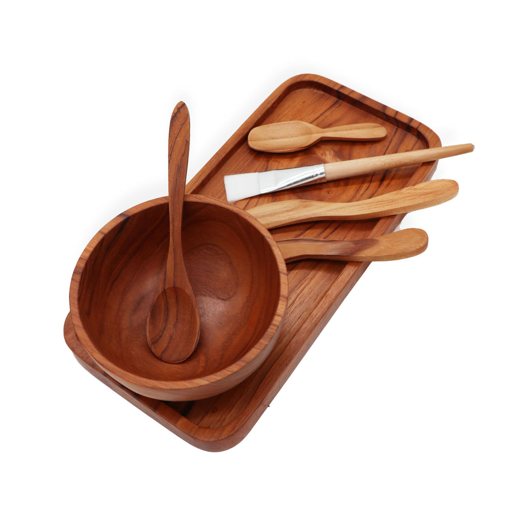 Teak Wood Clay & Wax Application Set with Bowl and Plate – view 4