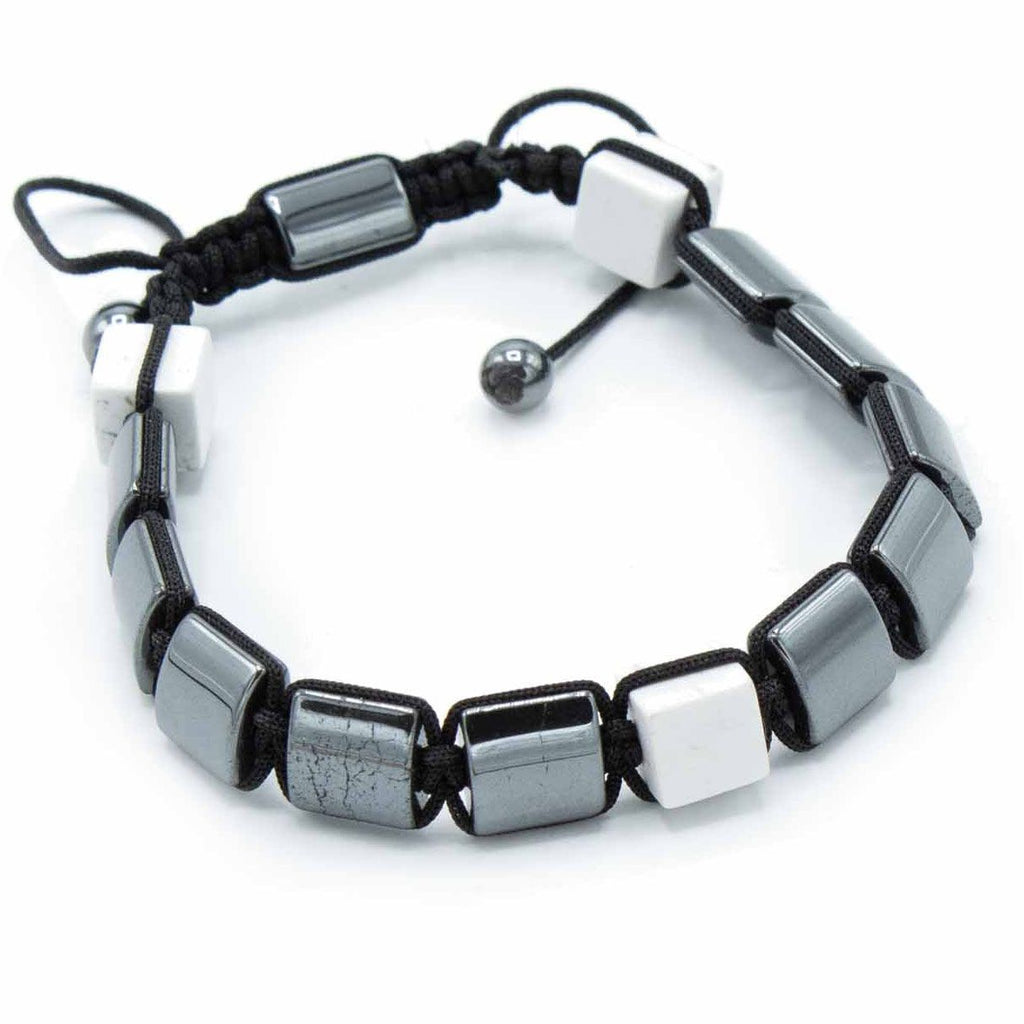 Magnetic Hematite Shamballa Bracelet - White Jasper Cuboids – view 2