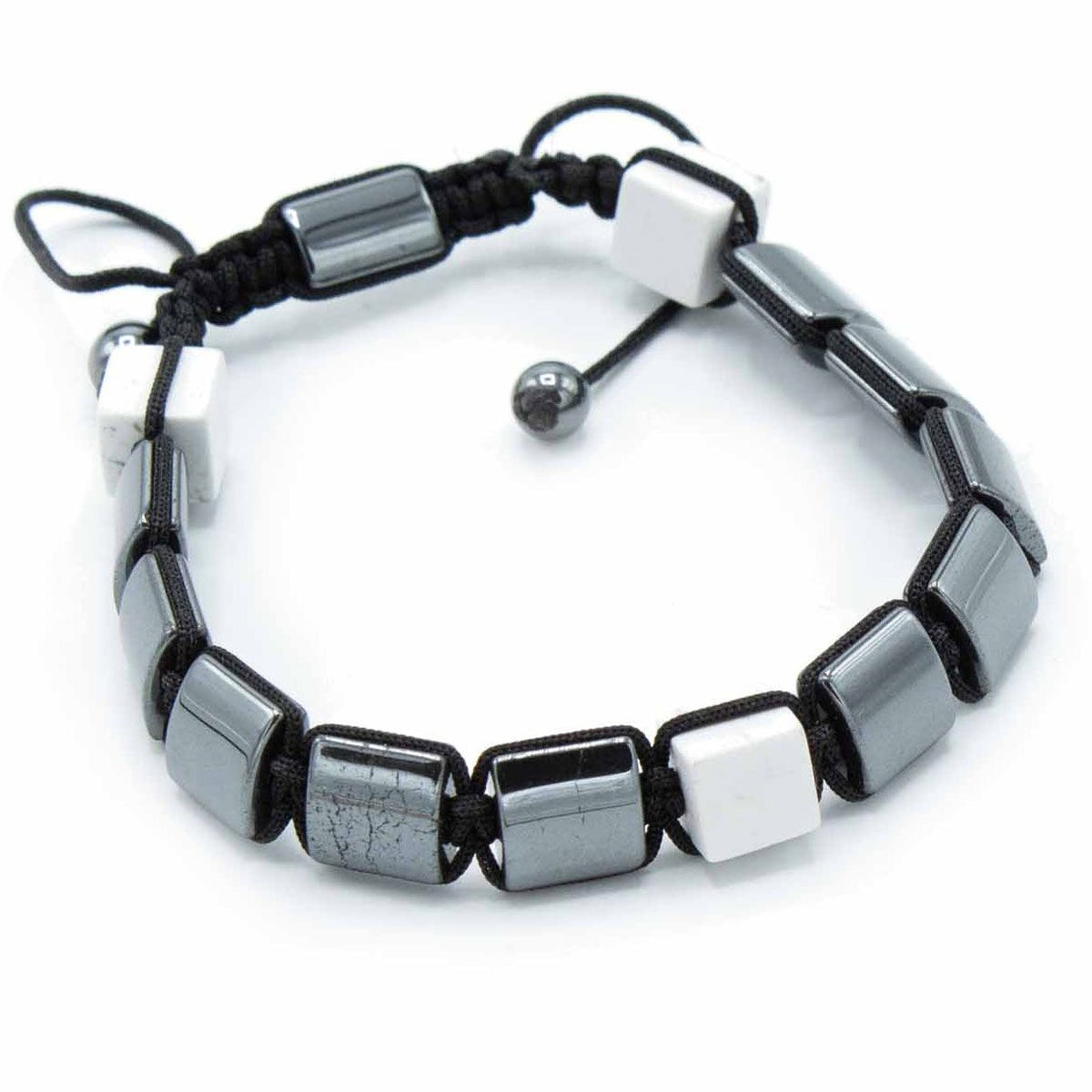 Magnetic Hematite Shamballa Bracelet - White Jasper Cuboids – view 2