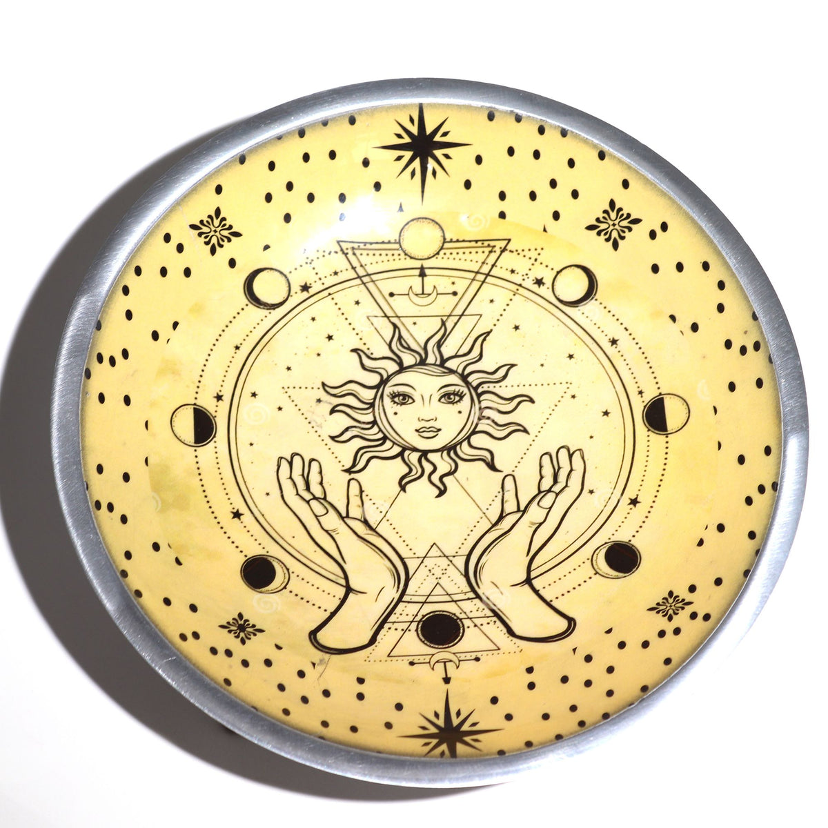 Triple Leg Enamelled Offering Plate - Hands and Sun – view 3