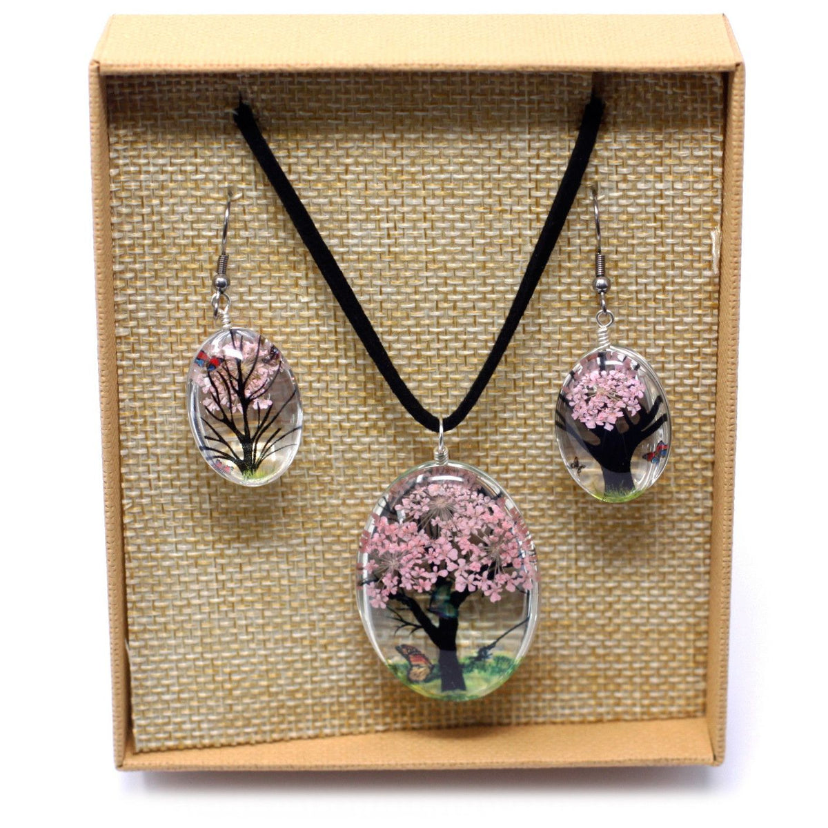 Tree of Life Pressed Flower Jewellery Set - Pink – view 5