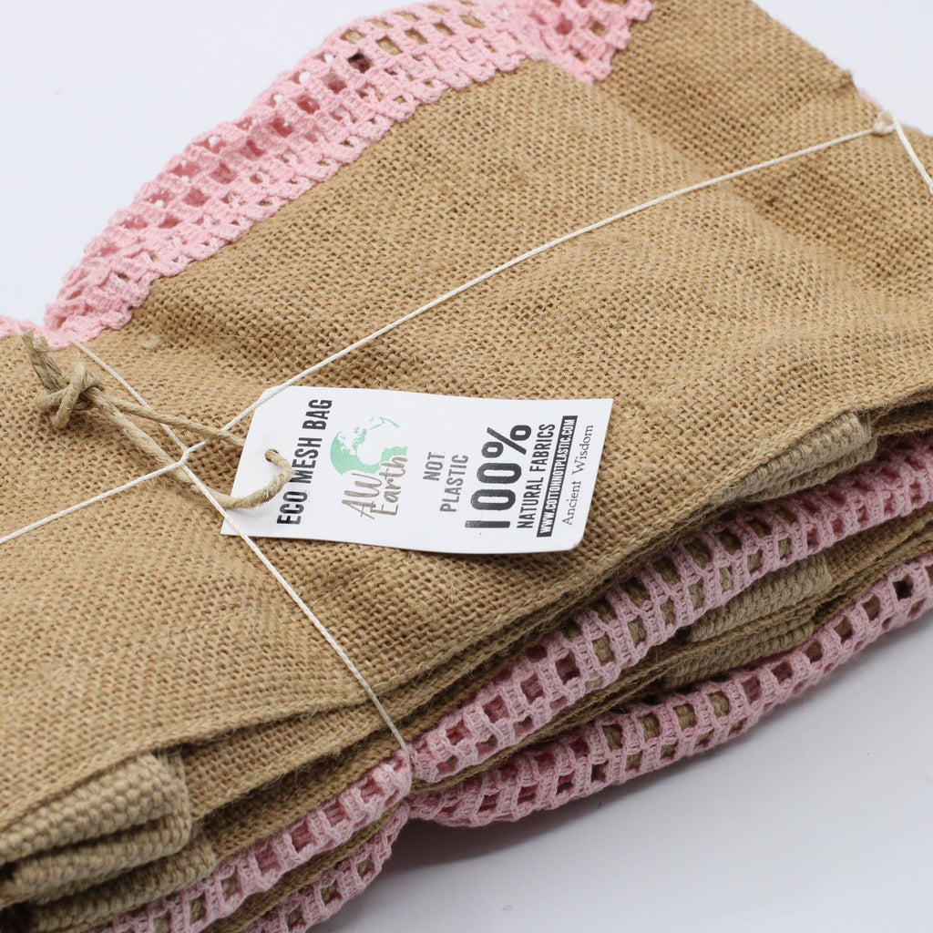 Cotton and Jute Mesh Shopping Bag, Rose – view 2