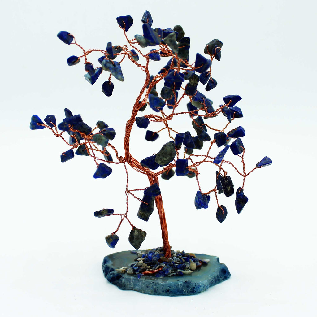 Large Sodalite Gemstone Tree on Blue Agate Base – view 2