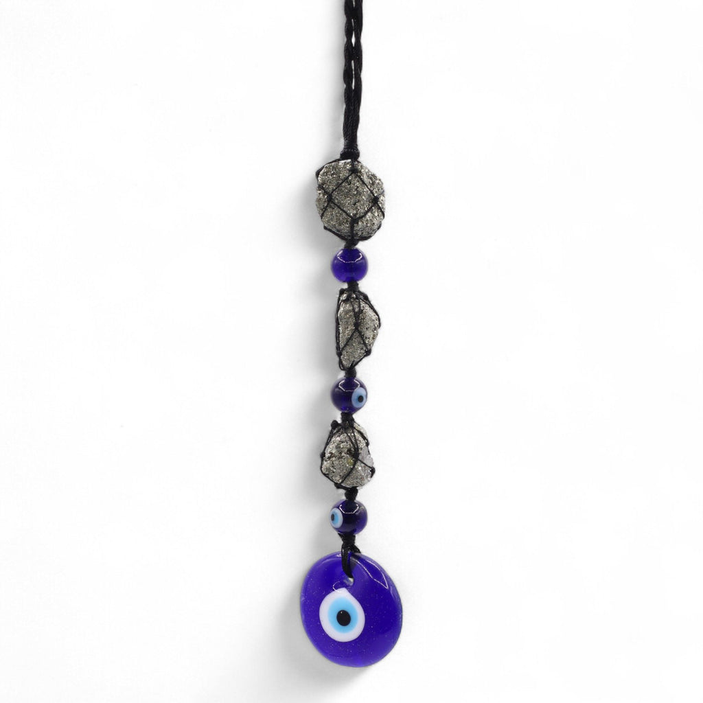 Pyrite Stone and Bead Hanging Pendant with Evil Eye – view 2